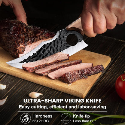 MDHAND Chef Knife - Hand Forged Butcher Knives with Sheath & Gift Box, High Carbon Steel Viking Knives, Meat Cutting Knife for Kitchen, Japanese Chef Knives for Camping, Outdoor, BBQ, Gifts for Men