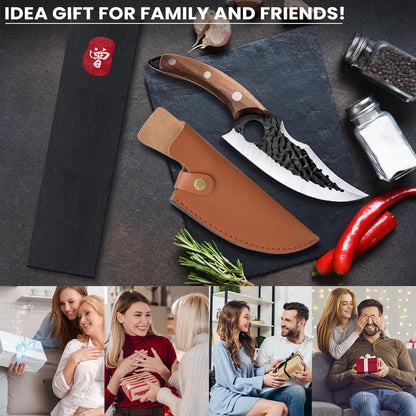 MDHAND Chef Knife - Hand Forged Butcher Knives with Sheath & Gift Box, High Carbon Steel Viking Knives, Meat Cutting Knife for Kitchen, Japanese Chef Knives for Camping, Outdoor, BBQ, Gifts for Men