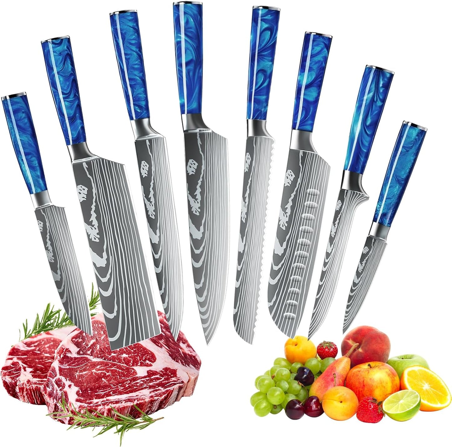 MDHAND Messerset,8-teiliges Multifunktionales Küchenmesser Set,Super scharf Kochmesser Set,Ergonomischer Griff aus Harz für Haus und Restaurant