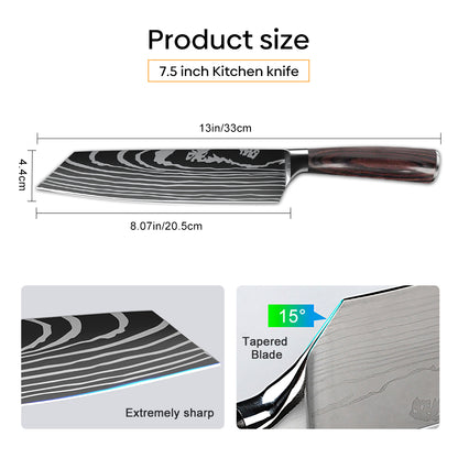 MDHAND 10 Types of Chef Knives, Kitchen Knife with Pattern, Stainless Steel Kitchen Knife with Knife Cover