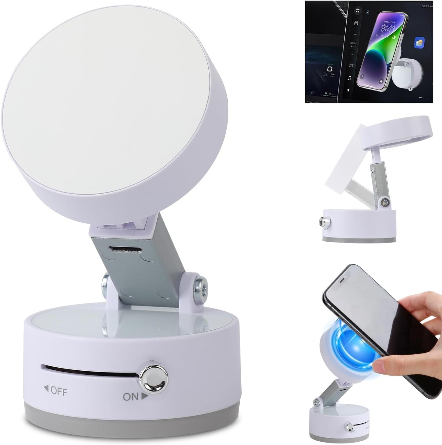 Phone Holder, Vacuum Suction Magnetic Car Mounts, Multifunctional Foldable Stand, White