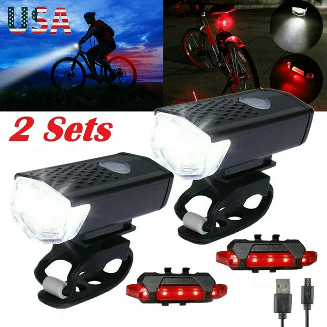 Bicycle Bike Lights Accessories for Night Riding, 2 LED Bike Headlight & Taillight Set Super Bright Bicycle Light IPX5 Waterproof for Adult Kids