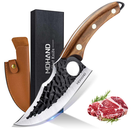 MDHAND Chef Knife - Hand Forged Butcher Knives with Sheath & Gift Box, High Carbon Steel Viking Knives, Meat Cutting Knife for Kitchen, Japanese Chef Knives for Camping, Outdoor, BBQ, Gifts for Men