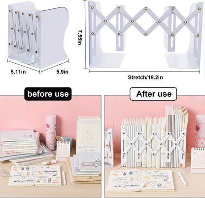 MDHAND Adjustable Bookend, Desk Magazine File Organizer Holder, Desk Organizer and Accessories for Office, Books, Papers, Extends up to 19 inches