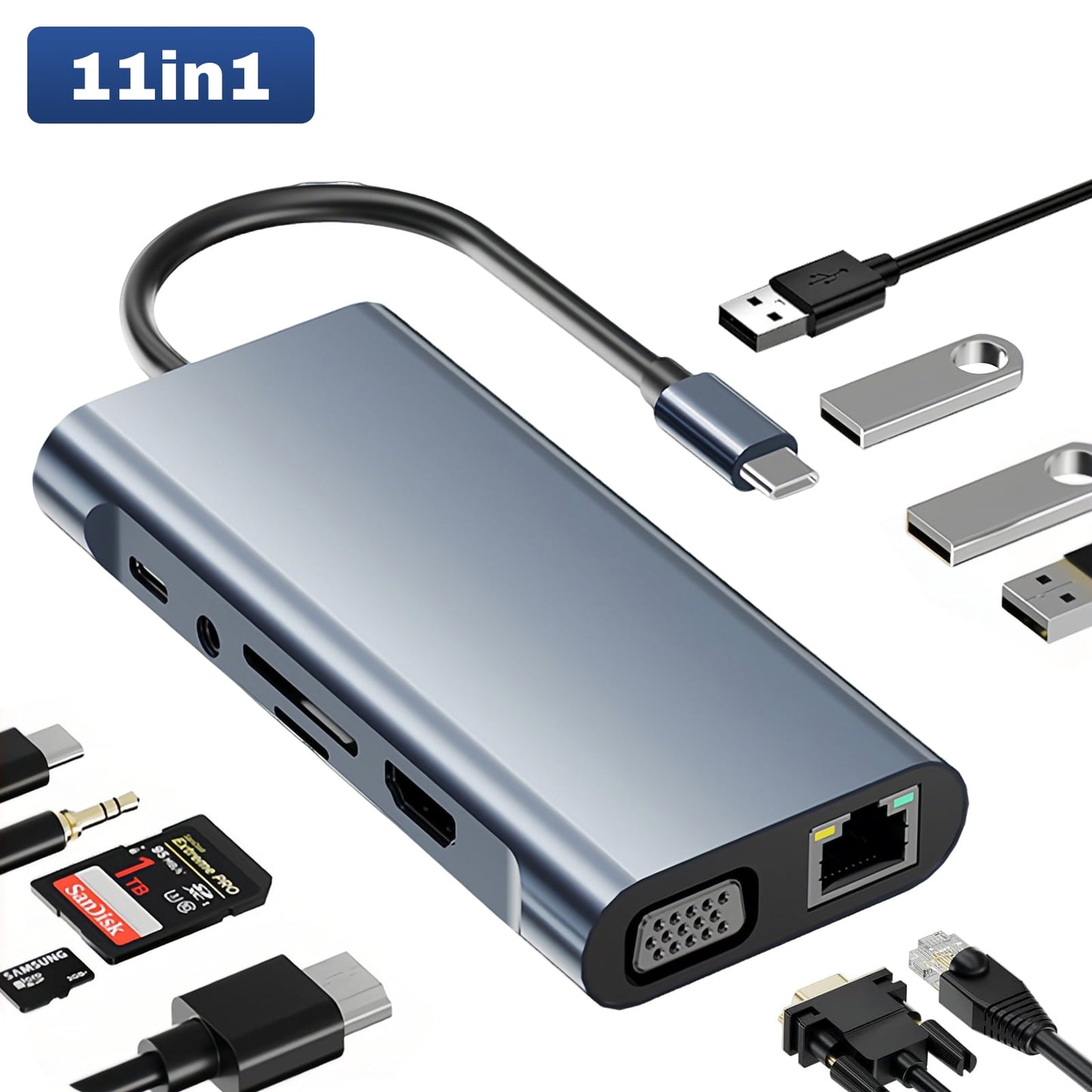 MDHAND Docking Station for Laptop, 11-in-1 USB C Hub with Dual Monitor, 4K HDMI-Compatible, VGA, USB 3.0/2.0, 100W PD Charging, SD/TF, Ethernet, Audio