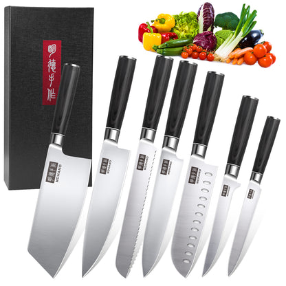MDHAND Kitchen Knife Set - 7 Piece High-Carbon Stainless Steel Chef Knife Set, Ultra Sharp Professional Knives Set for Meat Vegetables Fruit, Rust Resistant, Ergonomic Handle