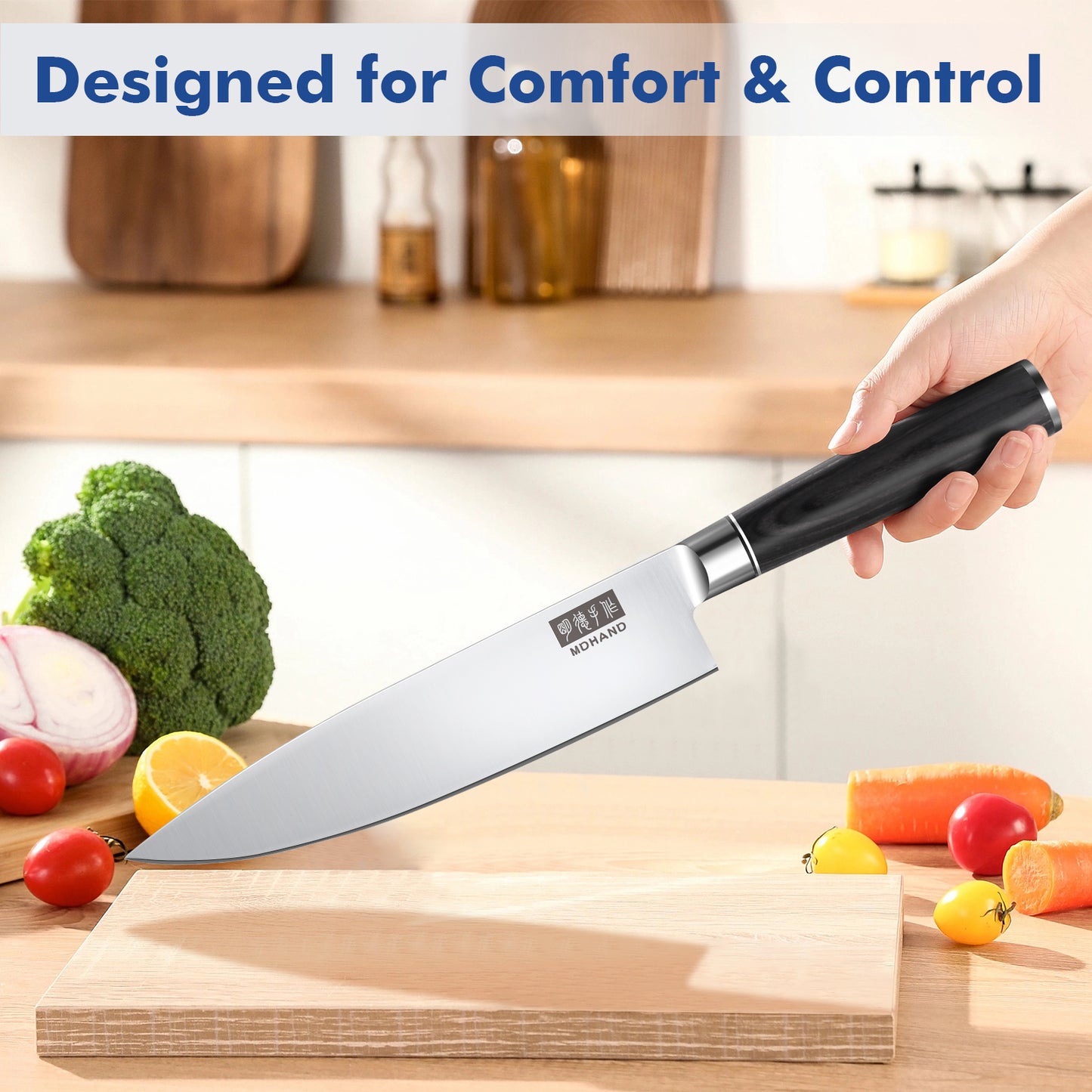 MDHAND Kitchen Knife Set - 7 Piece High-Carbon Stainless Steel Chef Knife Set, Ultra Sharp Professional Knives Set for Meat Vegetables Fruit, Rust Resistant, Ergonomic Handle