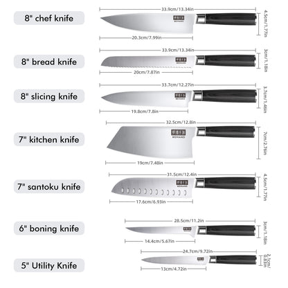 MDHAND Kitchen Knife Set - 7 Piece High-Carbon Stainless Steel Chef Knife Set, Ultra Sharp Professional Knives Set for Meat Vegetables Fruit, Rust Resistant, Ergonomic Handle