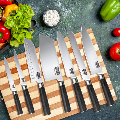 MDHAND Kitchen Knife Set - 7 Piece High-Carbon Stainless Steel Chef Knife Set, Ultra Sharp Professional Knives Set for Meat Vegetables Fruit, Rust Resistant, Ergonomic Handle