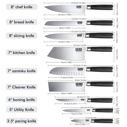 MDHAND Kitchen Knife Set - 9 Piece High-Carbon Stainless Steel Chef Knife Set, Ultra Sharp Professional Knives Set for Meat Vegetables Fruit, Rust Resistant, Ergonomic Handle