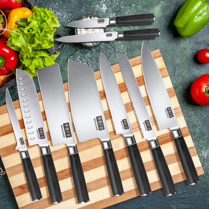 MDHAND Kitchen Knife Set - 9 Piece High-Carbon Stainless Steel Chef Knife Set, Ultra Sharp Professional Knives Set for Meat Vegetables Fruit, Rust Resistant, Ergonomic Handle