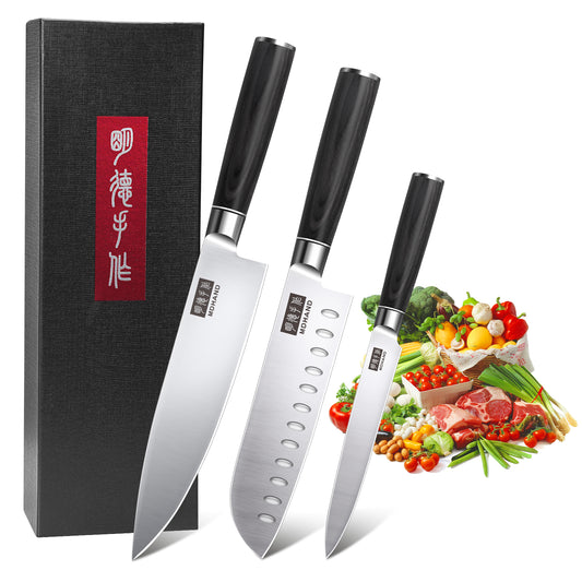 MDHAND Kitchen Knife Set - 3 Piece High-Carbon Stainless Steel Chef Knife Set, Ultra Sharp Professional Knives Set for Meat Vegetables Fruit, Rust Resistant, Ergonomic Handle