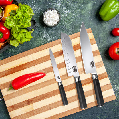 MDHAND Kitchen Knife Set - 3 Piece High-Carbon Stainless Steel Chef Knife Set, Ultra Sharp Professional Knives Set for Meat Vegetables Fruit, Rust Resistant, Ergonomic Handle