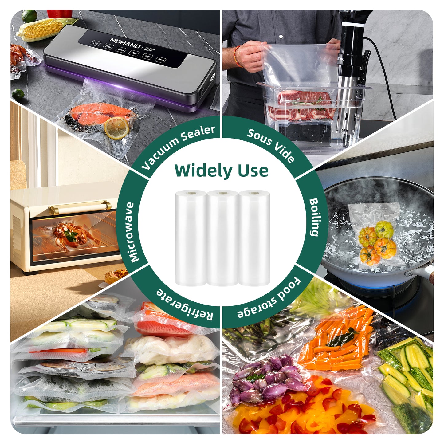 Vacuum Sealer Bags for Food 11in x 20ft x 3Rolls, Food Saver Vacuum Sealer Bags Rolls for Airtight Food Storage, Meal Prep or Sous Vide, Food Saver Bag