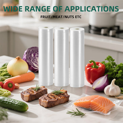 Vacuum Sealer Bags for Food 11in x 20ft x 3Rolls, Food Saver Vacuum Sealer Bags Rolls for Airtight Food Storage, Meal Prep or Sous Vide, Food Saver Bag