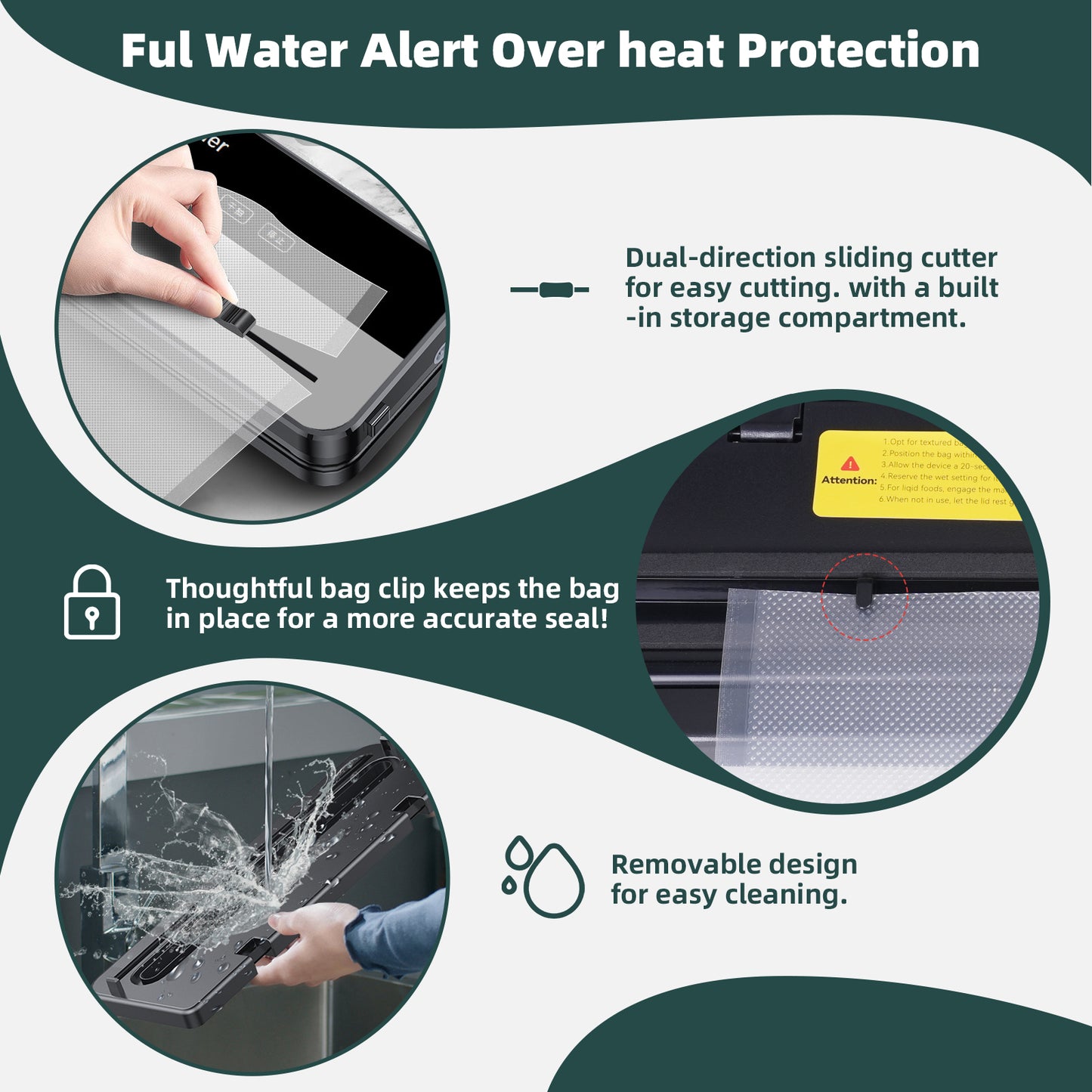 MDHAND Vacuum Sealer, 6 IN 1 Food Saver Vacuum Sealer Machine with 30 Bags & Built-in Cutter, Multi-Functional & High Powerful Vacuum Sealers for Food, Automatic Sealing & Dry & Moist Modes