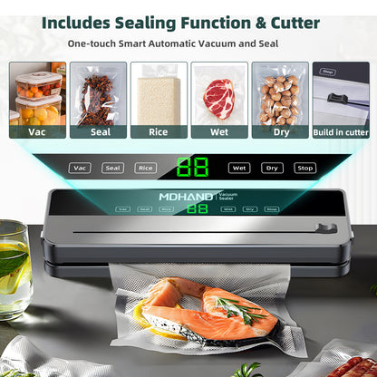 MDHAND Vacuum Sealer, 6 IN 1 Food Saver Vacuum Sealer Machine with 30 Bags & Built-in Cutter, Multi-Functional & High Powerful Vacuum Sealers for Food, Automatic Sealing & Dry & Moist Modes