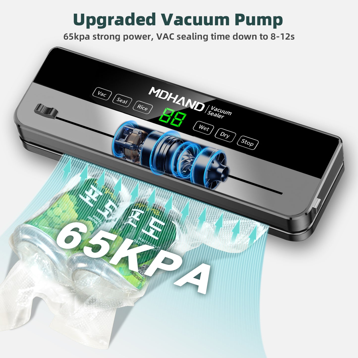 MDHAND Vacuum Sealer, 6 IN 1 Food Saver Vacuum Sealer Machine with 30 Bags & Built-in Cutter, Multi-Functional & High Powerful Vacuum Sealers for Food, Automatic Sealing & Dry & Moist Modes