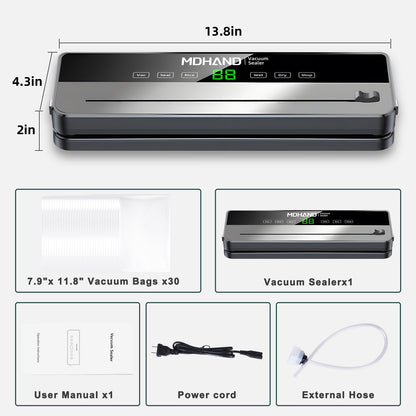 MDHAND Vacuum Sealer, 6 IN 1 Food Saver Vacuum Sealer Machine with 30 Bags & Built-in Cutter, Multi-Functional & High Powerful Vacuum Sealers for Food, Automatic Sealing & Dry & Moist Modes