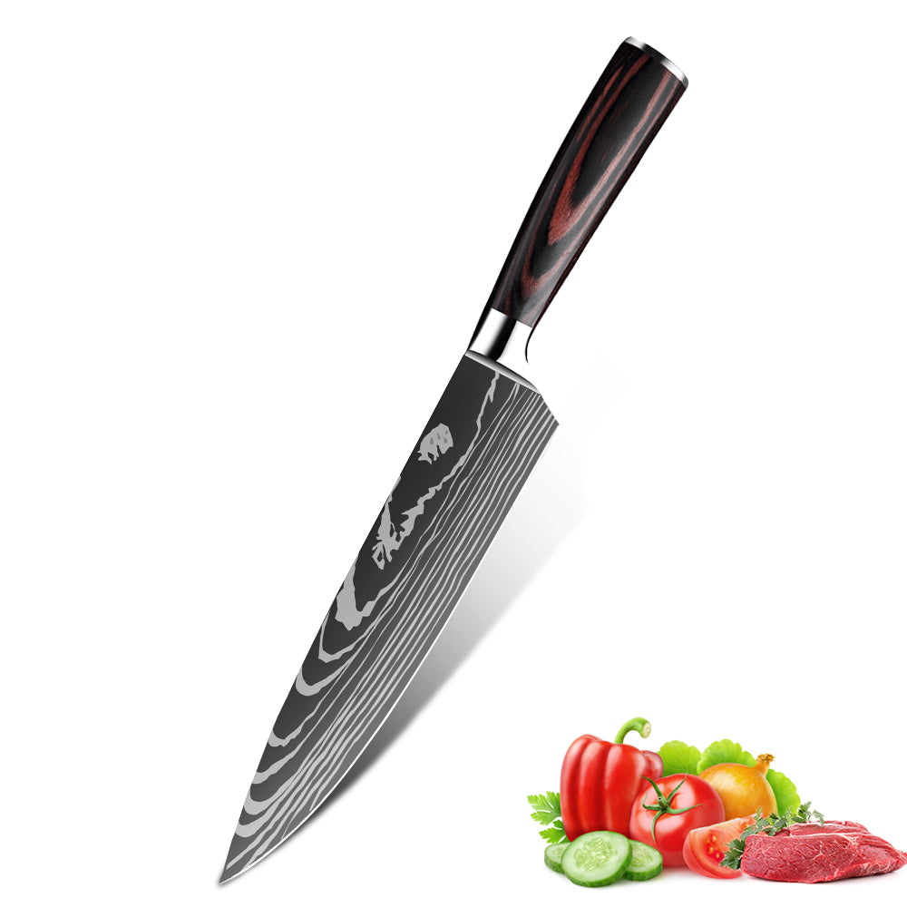 MDHAND 10 Types of Chef Knives, Kitchen Knife with Pattern, Stainless Steel Kitchen Knife with Knife Cover