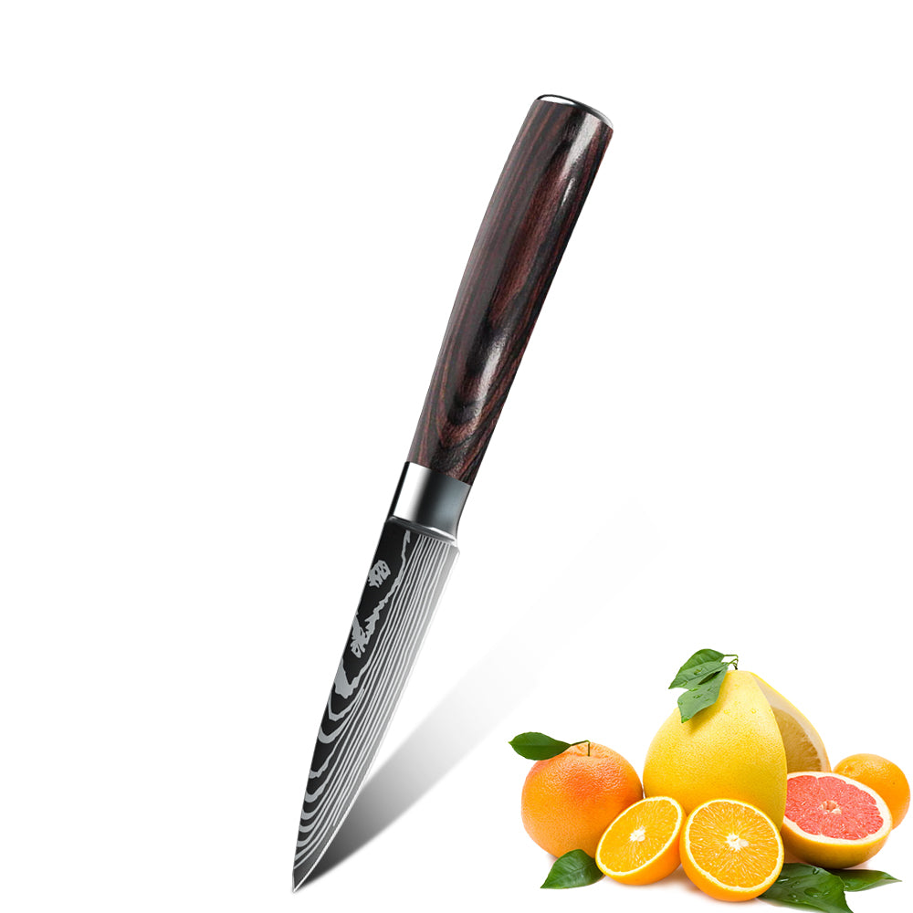 MDHAND 10 Types of Chef Knives, Kitchen Knife with Pattern, Stainless Steel Kitchen Knife with Knife Cover